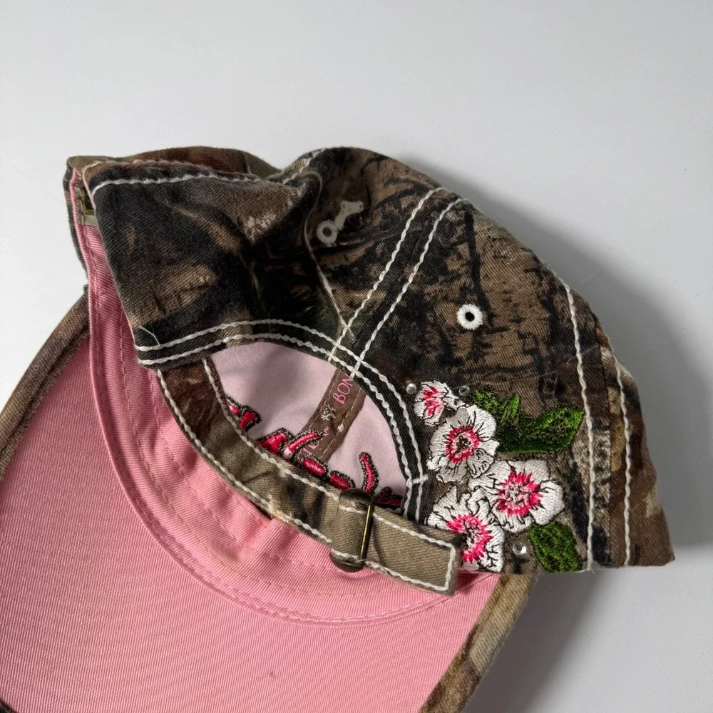 Vtg Y2K Bone Collector Camo Pink Grunge Floral‎ Hat Cap Adjustable